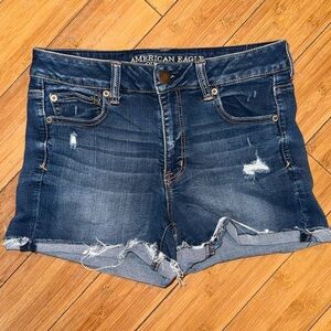 American Eagle Outfitters Distressed Dark Blue Jean Shorts